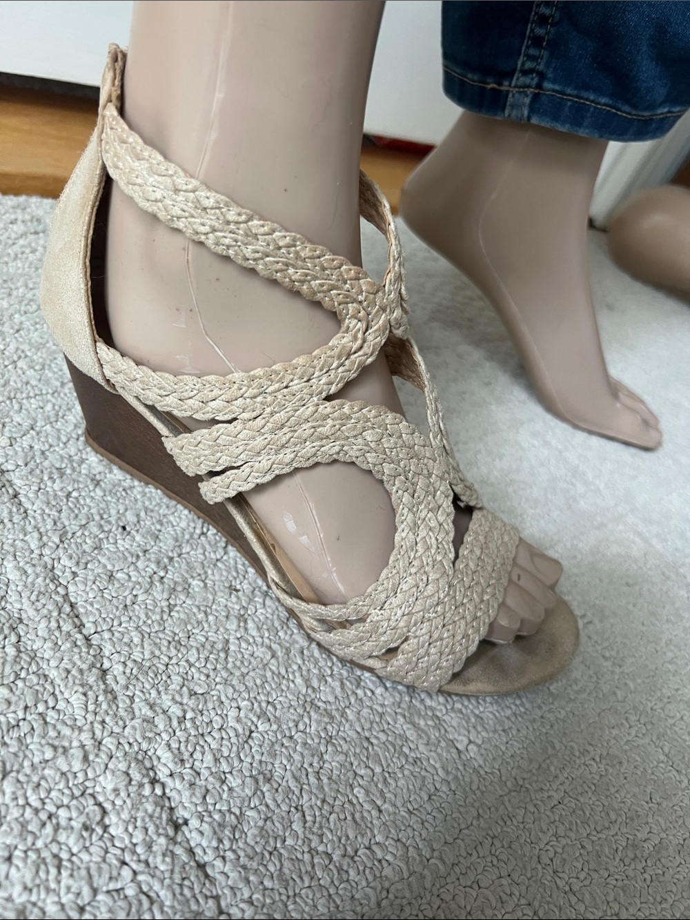 XOXO Braided Espadrille Wedge Sandals in Beige